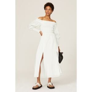 AllSaints Lary White Long Sleeve Off Shoulder Slit Linen Silk Midi Dress Size 4